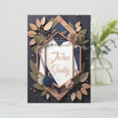 Rustic Wood Navy Blue Blush Pink Geometric Wedding Kaart (Staand voorkant)