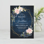 Rustic Wood Navy Blue Blush Pink Geometric Wedding Kaart (Staand voorkant)