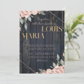 Rustic Wood Navy Blue Blush Pink Geometric Wedding Kaart (Staand voorkant)