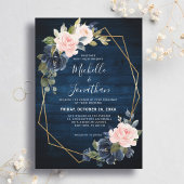 Rustic Wood Navy Blue Blush Pink Geometric Wedding Kaart