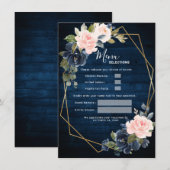 Rustic Wood Navy Blue Blush Pink Geometric Wedding Menu (Voorkant / Achterkant)