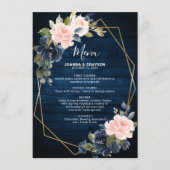 Rustic Wood Navy Blue Blush Pink Geometric Wedding Menu (Voorkant)