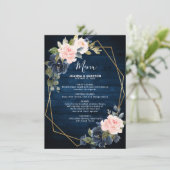 Rustic Wood Navy Blue Blush Pink Geometric Wedding Menu (Staand voorkant)