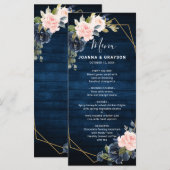 Rustic Wood Navy Blue Blush Pink Geometric Wedding Menu (Voorkant / Achterkant)