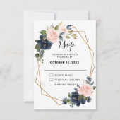Rustic Wood Navy Blue Blush Pink Geometric Wedding RSVP Kaartje (Voorkant)
