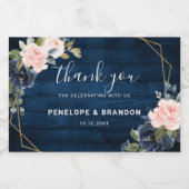 Rustic Wood Navy Blue Blush Pink Geometric Wedding Sparkling Wijnetiket (Enkel label)