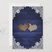 Rustic Wood Navy Blue Lace String Lights Wedding Kaart (Achterkant)
