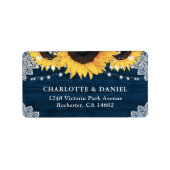 Rustic Wood Navy Blue Sunflower Wedding Address Etiket (Voorkant)