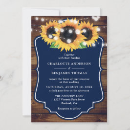 Rustic Wood Navy Blue Sunflower Wedding Kaart