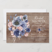 Rustic Wood Navy Blush Bloemen Vrijgezellenfeest Kaart (Voorkant)