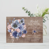 Rustic Wood Navy Blush Bloemen Vrijgezellenfeest Kaart (Staand voorkant)
