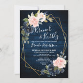 Rustic Wood Navy Blush Geometric Brunch and Bubble Kaart (Voorkant)
