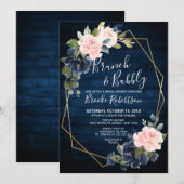 Rustic Wood Navy Blush Geometric Brunch and Bubble Kaart (Voorkant / Achterkant)