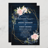 Rustic Wood Navy Blush Geometric Rehearsal Dinner Kaart (Voorkant / Achterkant)