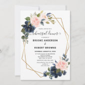 Rustic Wood Navy Blush Geometric Rehearsal Dinner Kaart (Voorkant)