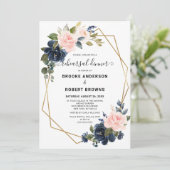 Rustic Wood Navy Blush Geometric Rehearsal Dinner Kaart (Staand voorkant)