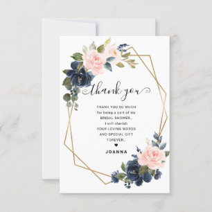 Rustic Wood Navy Blush Geometric Vrijgezellenfeest Bedankkaart