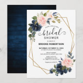 Rustic Wood Navy Blush Geometric Vrijgezellenfeest Kaart (Voorkant / Achterkant)