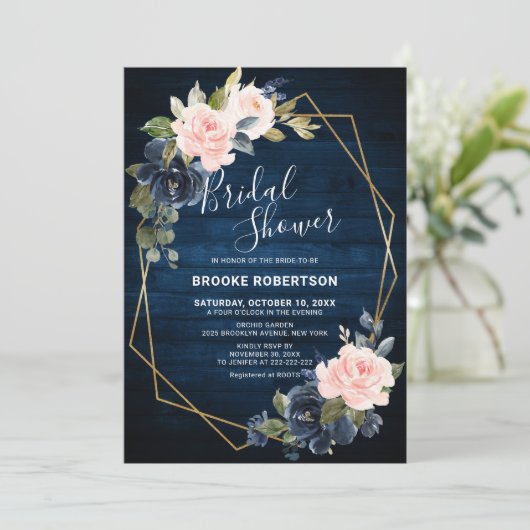 Rustic Wood Navy Blush Geometric Vrijgezellenfeest Kaart (Staand voorkant)