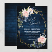 Rustic Wood Navy Blush Geometric Vrijgezellenfeest Kaart (Voorkant / Achterkant)