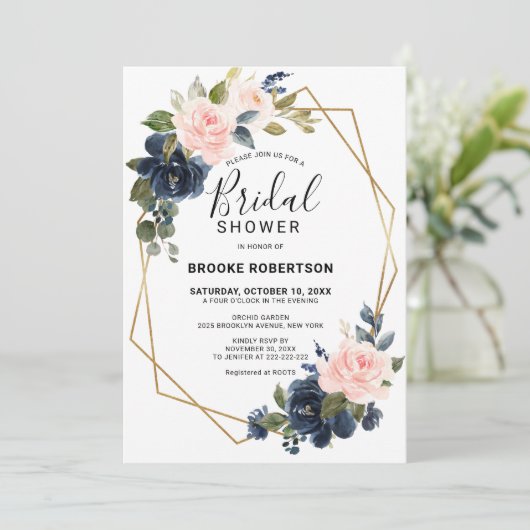 Rustic Wood Navy Blush Geometric Vrijgezellenfeest Kaart (Staand voorkant)