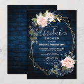 Rustic Wood Navy Blush Geometric Vrijgezellenfeest Kaart (Voorkant / Achterkant)