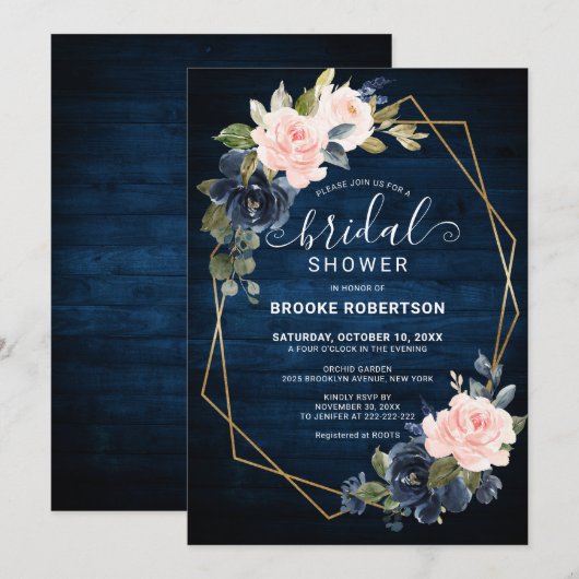 Rustic Wood Navy Blush Geometric Vrijgezellenfeest Kaart (Voorkant / Achterkant)