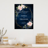 Rustic Wood Navy Blush Geometric Weddenschap Welko Poster (Keuken)