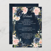 Rustic Wood Navy Blush Geometric Wedding Details E Informatiekaartje (Voorkant / Achterkant)