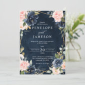 Rustic Wood Navy Blush Geometric Wedding Invitatio Kaart (Staand voorkant)