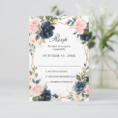 Rustic Wood Navy Blush Geometric Wedding RSVP Kaartje (Staand voorkant)