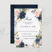 Rustic Wood Navy Blush Geometric Wedding RSVP Kaartje (Voorkant / Achterkant)