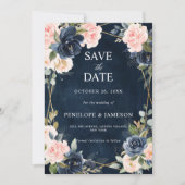 Rustic Wood Navy Blush Geometric Wedding Save the Date (Voorkant)