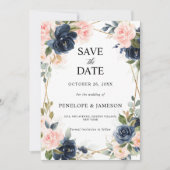Rustic Wood Navy Blush Geometric Wedding Save The Date (Voorkant)