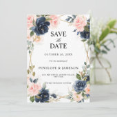 Rustic Wood Navy Blush Geometric Wedding Save The Date (Staand voorkant)
