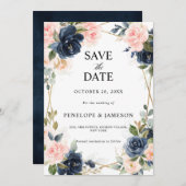 Rustic Wood Navy Blush Geometric Wedding Save The Date (Voorkant / Achterkant)