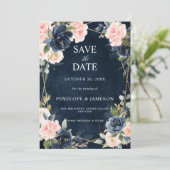 Rustic Wood Navy Blush Geometric Wedding Save the Save The Date (Staand voorkant)