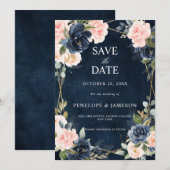 Rustic Wood Navy Blush Geometric Wedding Save the Save The Date (Voorkant / Achterkant)