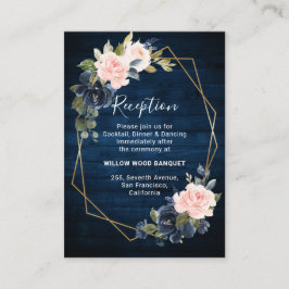 Rustic Wood Navy Blush Geometrische bruiloft recep Informatiekaartje