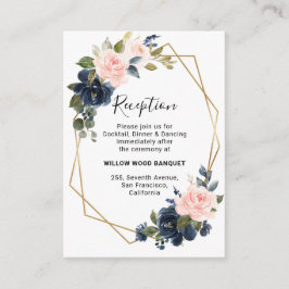 Rustic Wood Navy Blush Geometrische bruiloft recep Informatiekaartje