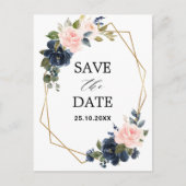Rustic Wood Navy Blush Geometrische Save the Date Briefkaart (Voorkant)