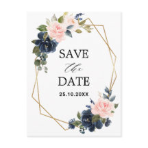 Rustic Wood Navy Blush Geometrische Save the Date