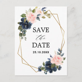 Rustic Wood Navy Blush Geometrische Save the Date Briefkaart