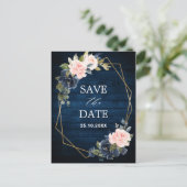 Rustic Wood Navy Blush Geometrische Save the Date Briefkaart (Staand voorkant)