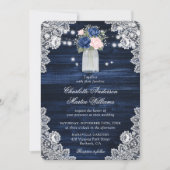 Rustic Wood Navy Blush Pink Floral Wedding Kaart (Voorkant)