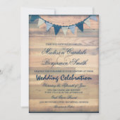 Rustic Wood Navy Bunting Banner Wedding Invites Kaart (Voorkant)