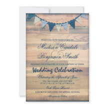 Rustic Wood Navy Bunting Banner Wedding Invites