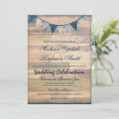 Rustic Wood Navy Bunting Banner Wedding Invites Kaart (Staand voorkant)