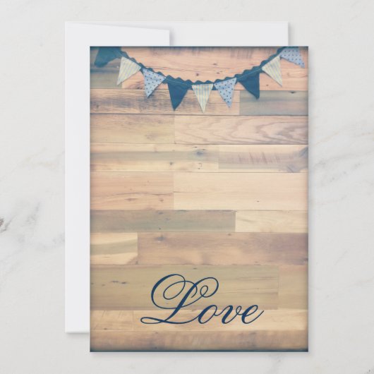 Rustic Wood Navy Bunting Banner Wedding Invites Kaart (Achterkant)
