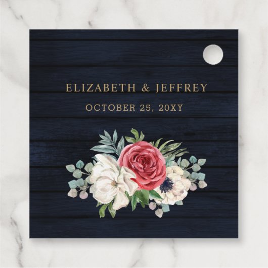 Rustic Wood Navy Burgundy Gold Floral Wedding Bedankjes Labels (Achterkant)